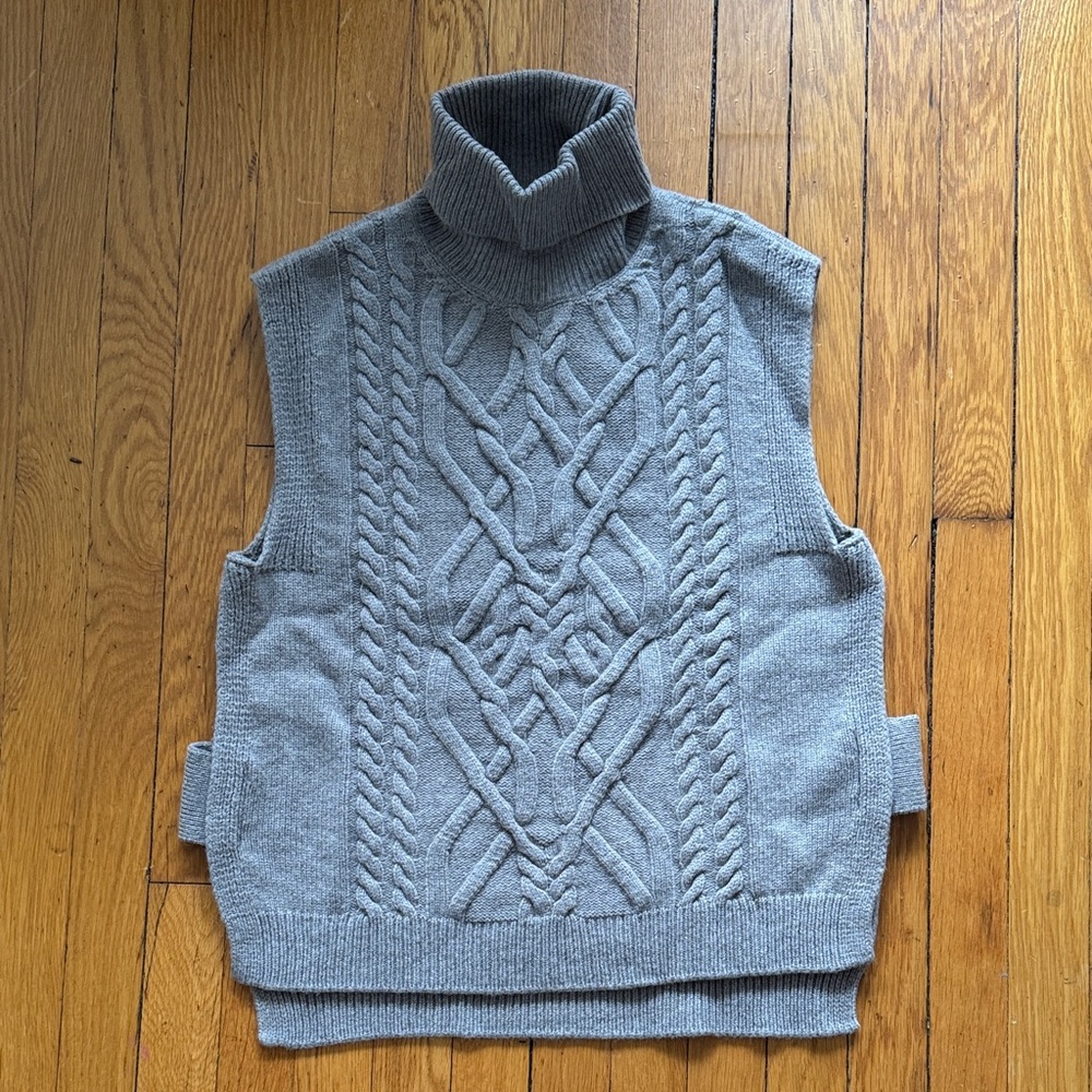 Beige Cable Knit Turtleneck Vest